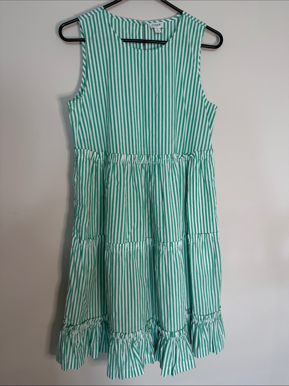 J. Crew Mint and White Striped Tiered Sleeveless Dress